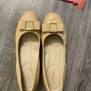 Cole Haan Women's Tan wedge Loafers with Gold Buckle